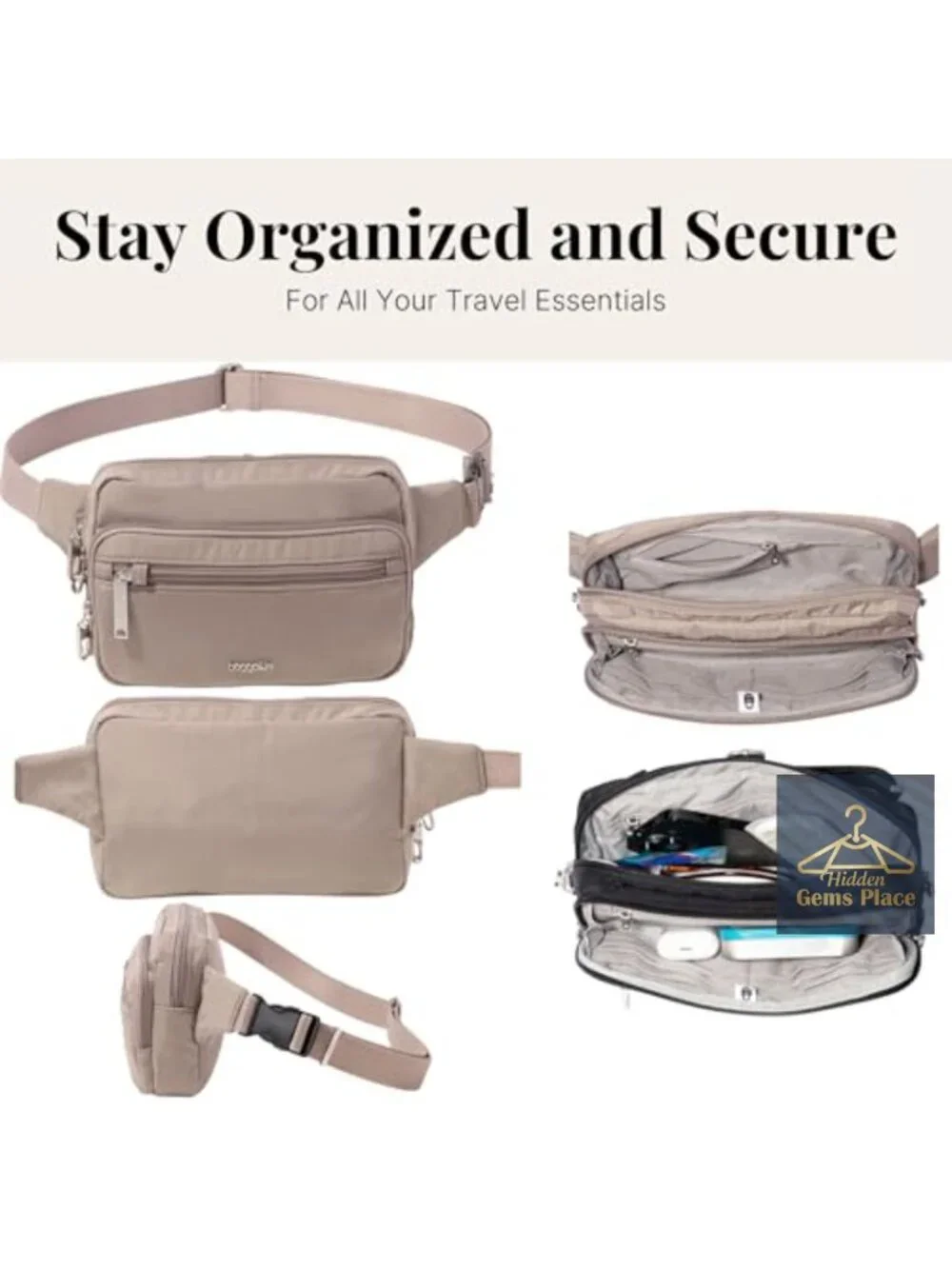 Anti-theft Belt Bag with RFID Protection and Locking Zippers